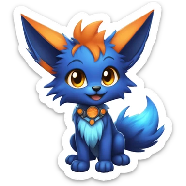 Anthro-Edgy-Cool-Blue-Orange-Contrast-Colors-Fantasy-Fur-Sona-Chibi-Shiny-Fakémon-Hybrid full body sticker