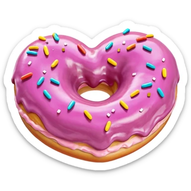 Realistic isolated heart shaped donut with mauve frosting. sticker