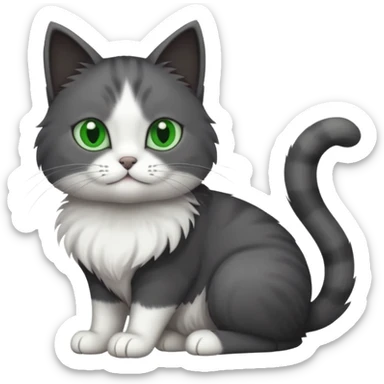 one dark grey and white cat and one completely solid dark grey cat with green eyes and white paws sticker