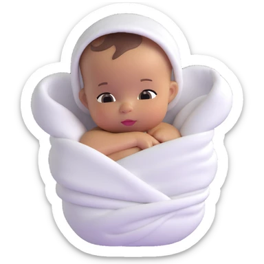 lightly tanned baby swaddled in a white blanket sticker