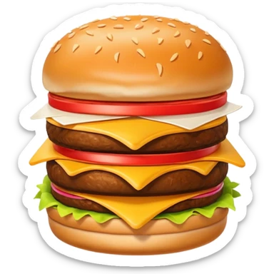 A clean and simple icon of fast food in emoji-style illustration. A burger with fries, naggets and shaverma, bright and bold colors, simple shapes, flat design, high contrast, inviting and appetizing. sticker
