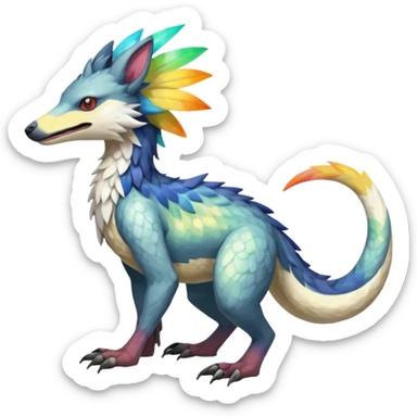 Colorful Fruity Iridescent Warm-colored Tropical Exotic Vernid-Sergal-Trico-Silvally-Nargacuga-fusion-hybrid-animal-creature, full body sticker