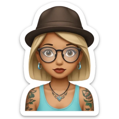 tattooed girl with hat and glasses sticker
