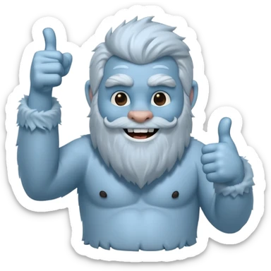 yeti, full body, ice grey blue, full beard, full fur, thumbs up, smiling, winking sticker