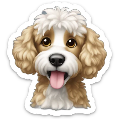 Caniche avec tâches blanc et noir qui tire la langue sticker