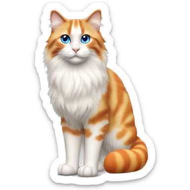 Ragdoll cat blue eyes orange face  orange ears, orange stripes, and orange tail full body standing sticker