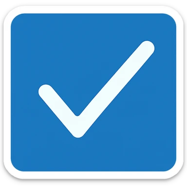 a blue square with a check with withe sticker