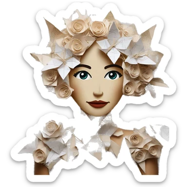  lady face made of 420 origami newspaper roses hemp leaves lantern fairy lights burning paper flowers and hemp leaves in hair  sticker