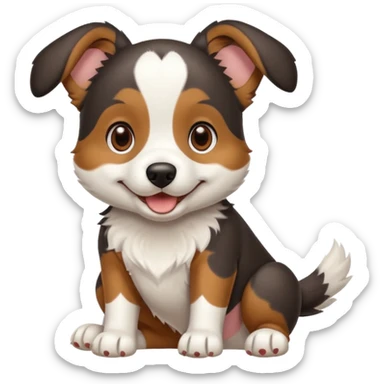 собака породи ауссі триколор з передніми білими лапками грається sticker