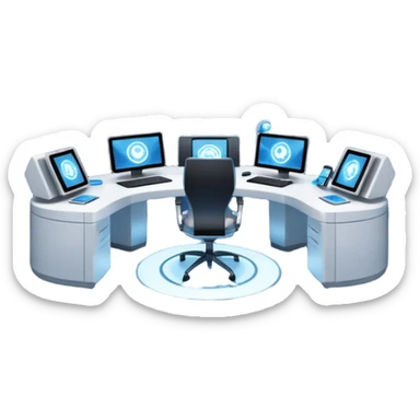 A futuristic workspace powered by an arc reactor, glowing blue and white, with holographic screens displaying creative content. Dynamic, high-tech, and inspired by Iron Man. sticker