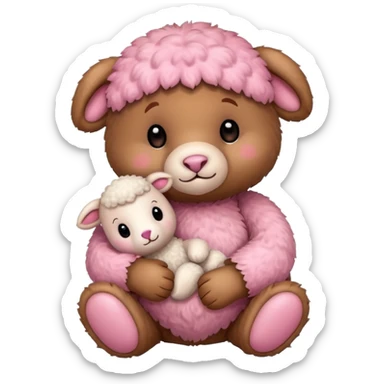 Teddy bear holding a cute fluffy pink lamb sticker