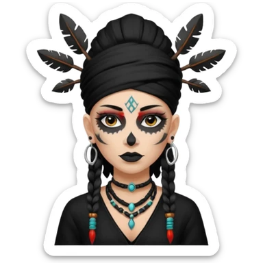 white shaman woman black clothes black accesories face tattoos sticker