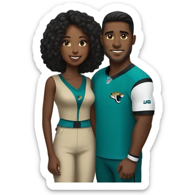 Brown guy and black girl withJacksonville jaguars  clothes holding hands sticker