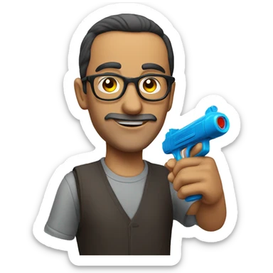 turkish man with glasses pointing a watergun sticker