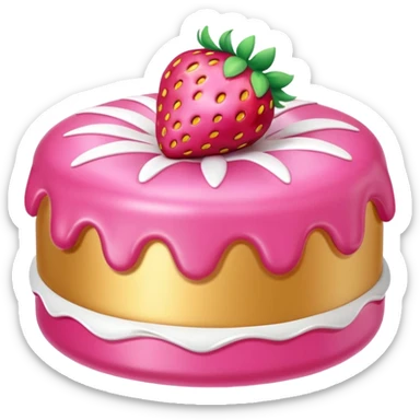 gold  pink inflatable puffy strawberry cake sticker