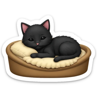 Black kitten sleeping in a bed sticker