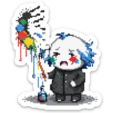 sick artist sneezing or with a thermometer with paint splatters nearby sticker