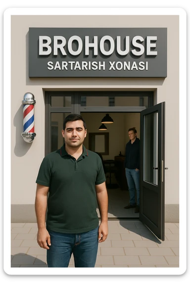 eni shu rasimga manashu odamga uxhshasin sartaosh eshik oldida tursin va tashqarida esa mijoz sticker