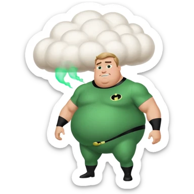 green fat mr incredible farting with giant fart cloud sticker