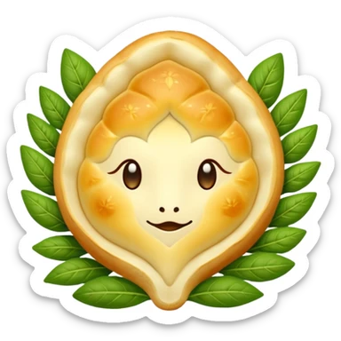 Georgian cuisine avatar in bright emoji-style illustration. Khachapuri and herbs, rich golden and green colors, simple shapes, flat design, strong character. Without human sticker