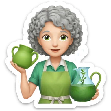 Older female florist – curly hair, holding garden water pot sticker