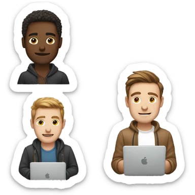 two different white guys with brown hair using their laptops sticker