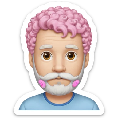 very white bearded and white mustached, pink short curly haired, wearing ear accessories sticker