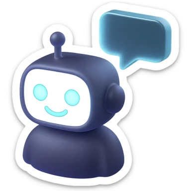 chatbot with speech bubble, matte glass style, dominant color #3B2C85, accents #83fff8, #2C2828 sticker