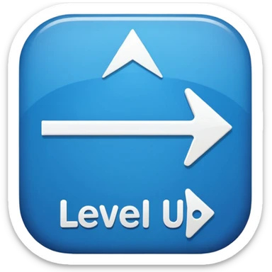 A simple emoji-style button with the text “LEVEL UP” and a small upward arrow, flat UI-inspired emoji design sticker