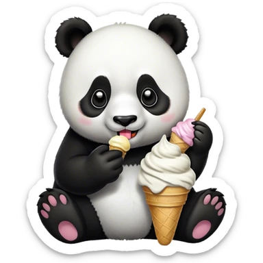 Panda eating ice cream sticker