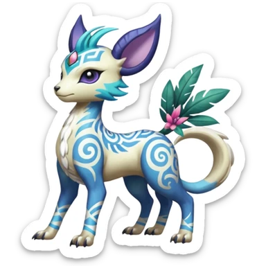 Tropical Tiny Marked Patterned Tribal Colorful Skilled Adept Graceful Asian Painted Garurumon-Meloetta-Absol-Suicune-Cobalion-fusion-hybrid-creature (full body) sticker