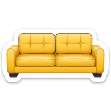 Minimalistic flat vector icon, iOS style, thin black contour on white background. Yellow sofa divided into two halves: one side old, shabby and worn out, the other side new and modern. Clean, no text, no shadows sticker