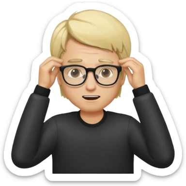 Man pulling hair out with glasses and blonde sticker