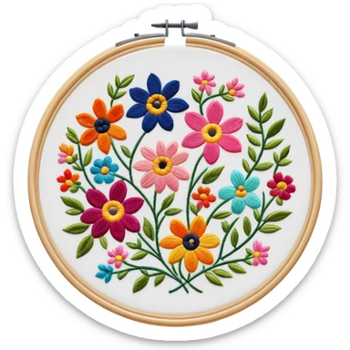 embroidery hoop with colorful floral pattern sticker