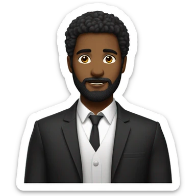 Un jeune homme noir avec une barbe légèrement fournie, des cheveux très courts noirs et un regard confiant sticker
