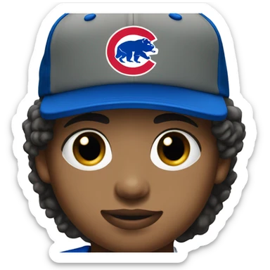 Kid wearing chicago cubs jersey and hat sticker