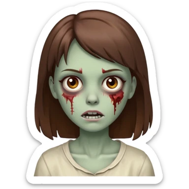 zombie mulher olhos castanhos cabelos castanhos com franja de lado  sticker