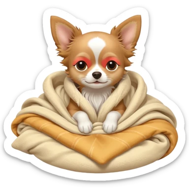 Long haired chihuahua, beige, without white variations on head! Add white on chest and white socks, sleeping cutely under blanket sticker