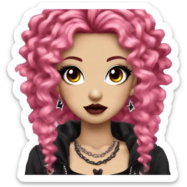 hime gyaru girl goth, punk, grunge, neon red hair, curls, dark makeup sticker