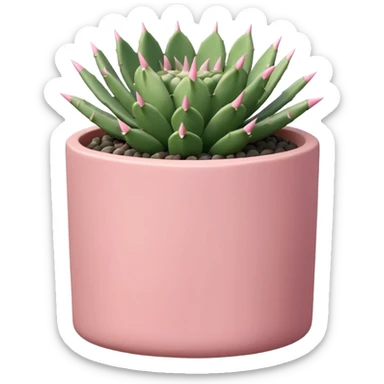 A pastel pink ceramic pot, cylindrical and shallow, containing a cereus cactus. sticker
