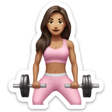 Pretty Brunette women squatting with dumbbells in light pink sticker