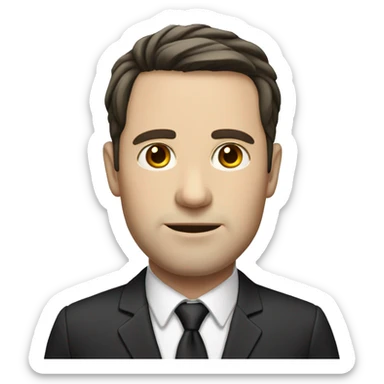 White man with short dark hair, round but long face, lawyer  sticker