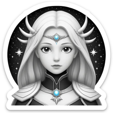 Aasimar dnd(humanoides de linaje celestial) estilo blanco y negro dibujo sticker