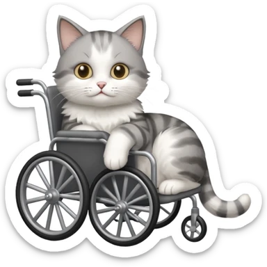 grey and white disabled cat in cat wheelchair sticker