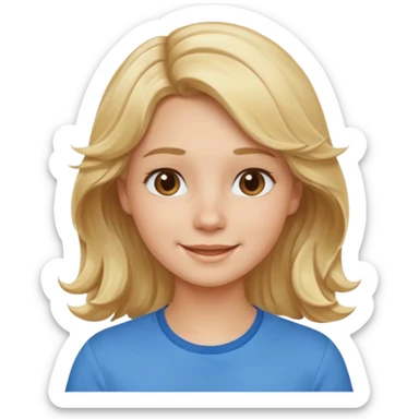 Happy blond girl with light weavy hair with a blue shirt but we can see only her face and neck and the top of the t shirt, no whole body sticker