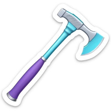 Axe with purple handle with silver blade with cyan edge sticker