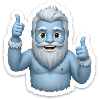 yeti, full body, ice grey blue, full beard, full fur, thumbs up, smiling, winking sticker