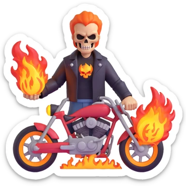 Ghost Rider holding a fiery chain, menacing stance, 3D style sticker