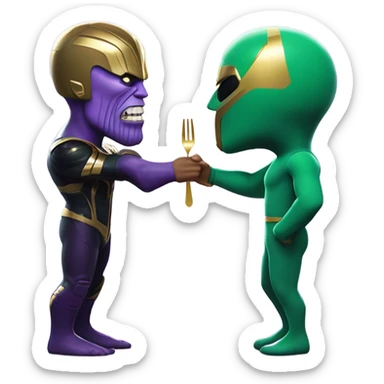 thanos in squid game kisses with a fork sticker
