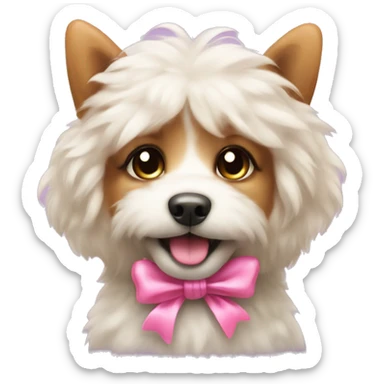 cute fluffy dog with pink bow sticker